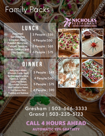 Nicholas Restaurant - Family Packs