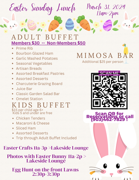 Lakeside Restaurant - Tanglewood Resort - Easter EVENT March 31, 2024 11am-2pm