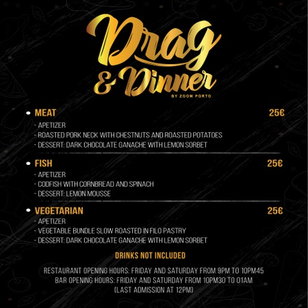 Drag & Dinner by Zoom Porto - ENGLISH - MENU