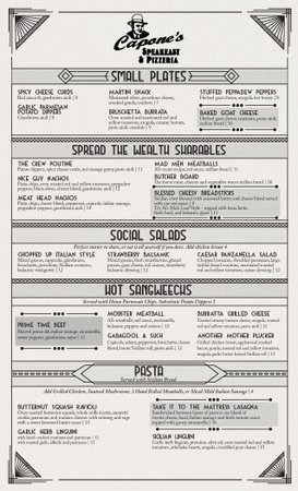 Capone's Speakeasy & Pizzeria - Menu page 1