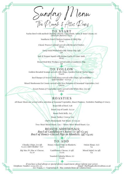 The Plough & Attic Rooms - Sunday Menu Front - EXAMPLE