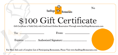 San Diego Restaurant Two $50 E-Gift Cards